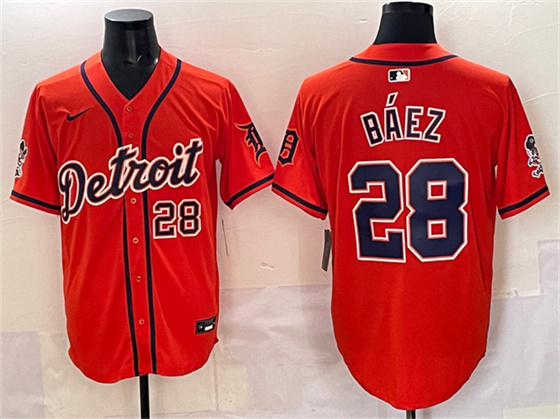 Men's Detroit Tigers #28 Javier Báez Orange With Patch Vapor Premier Limited Stitched Baseball Jersey