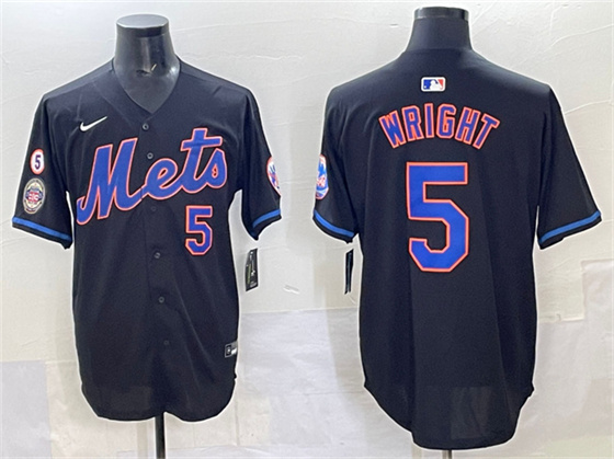 Men's New York Mets #5 David Wright Black With Patch Limited Stitched Baseball Jersey