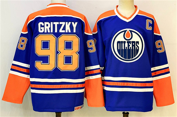 Men's Edmonton Oilers #98 Wayne Gretzky Royal 2025 With C Patch Stitched Hockey Jersey