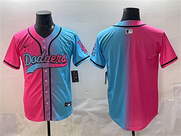 Men's Los Angeles Dodgers Blank Pink Blue Limited Stitched Baseball Jersey