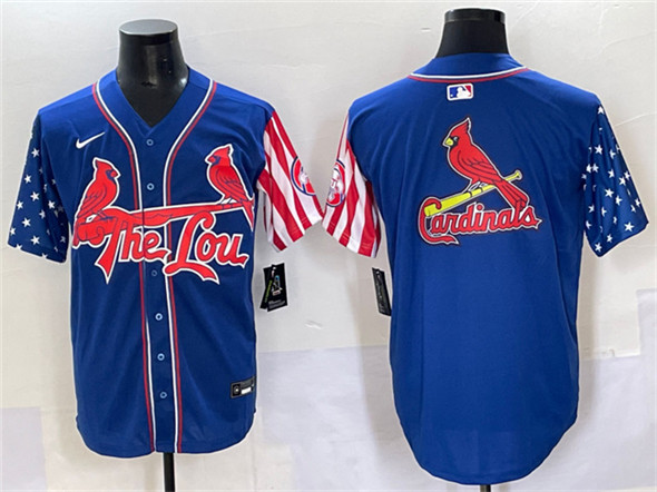 Men's St. Louis Cardinals Team Big Logo Royal Independence Day Vapor Premier Limited Stitched Baseball Jersey