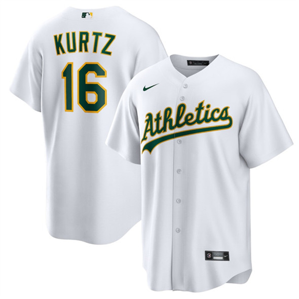 Men's Oakland Athletics #16 Nick Kurtz White Cool Base Stitched Jersey