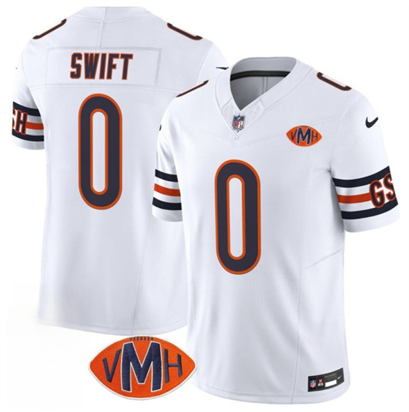 Men's Chicago Bears #0 D'Andre Swift White 2025 F.U.S.E. With VMH Patch Vapor Untouchable Limited Football Stitched Jersey
