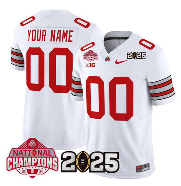 Men's Ohio State Buckeyes Active Player Custom White 2025 CFP Final With National Champions Patch F.U.S.E. Vapor Limited Stitched Jersey