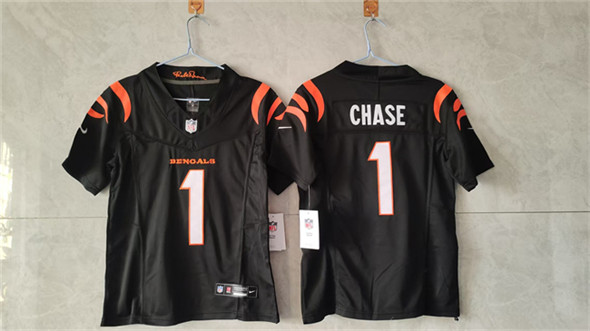 Women's Cincinnati Bengals #1 Ja'Marr Chase Black F.U.S.E. Vapor Football Stitched Jersey(Run Small)
