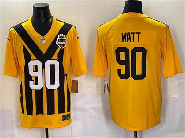 Men's Pittsburgh Steelers #90 T.J. Watt Gold 1933 Throwback Alternate Football Stitched Game Jersey