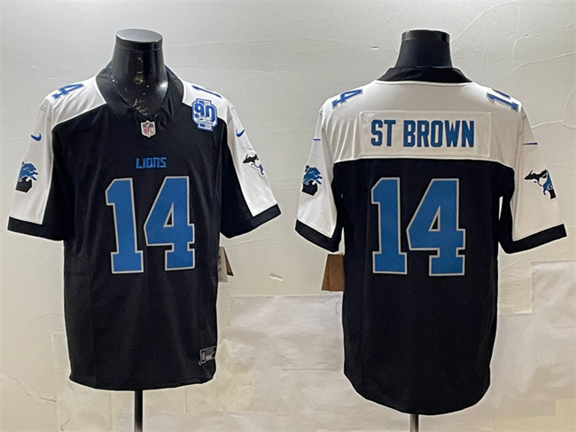 Men's Detroit Lions #14 Amon-Ra St. Brown Black Alternate F.U.S.E. 2024 Michigan & 90th Anniversary Patch Vapor Limited Football Stitched Game Jersey