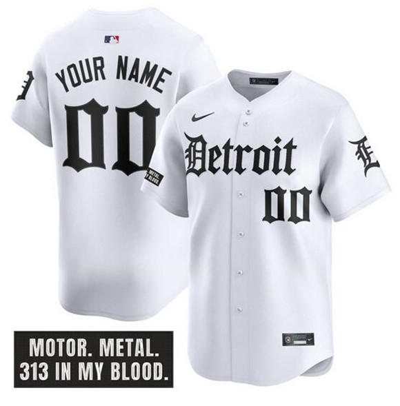 Men's Detroit Tigers ACTIVE PLAYER Custom White 'Motor Gothic Edition' Vapor Premier Limited Stitched Baseball Jersey