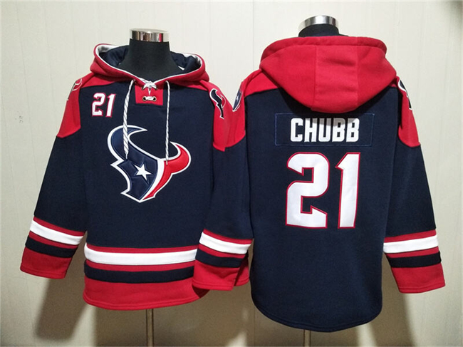 Men's Houston Texans #21 Nick Chubb Navy Ageless Must-Have Lace-Up Pullover Hoodie