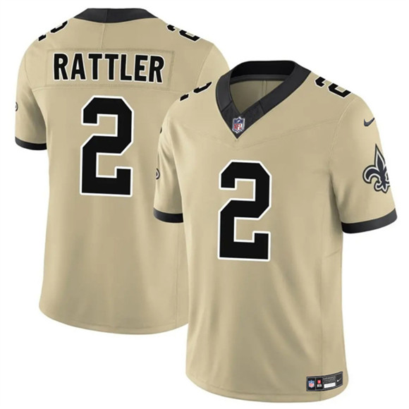 Men's New Orleans Saints #2 Spencer Rattler Gold 2025 F.U.S.E. Alternate Vapor Limited Football Stitched Jersey