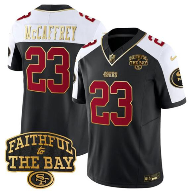Men's San Francisco 49ers #23 Christian McCaffrey Black Alternate 2025 F.U.S.E. Faithful To The Bay Patch Limited V8 Football Stitched Jersey