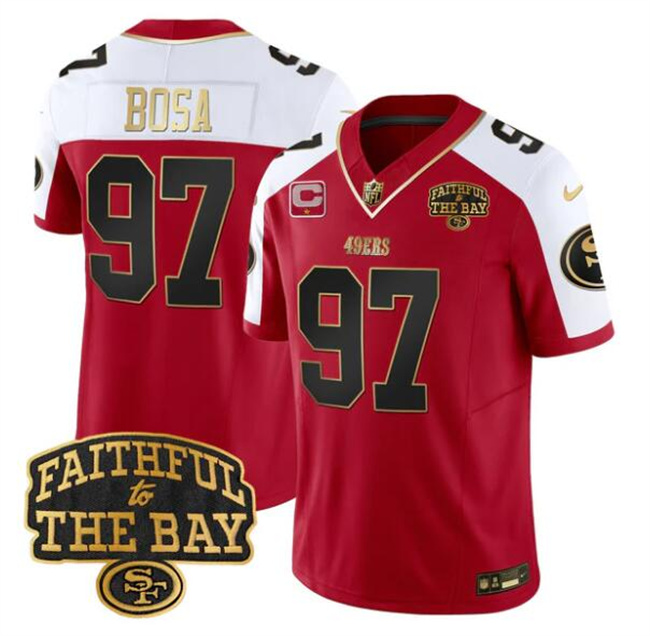 Men's San Francisco 49ers #97 Nick Bosa Red Alternate 2025 F.U.S.E. 1-Star C With Faithful To The Bay Patch Limited V8 Football Stitched Jersey