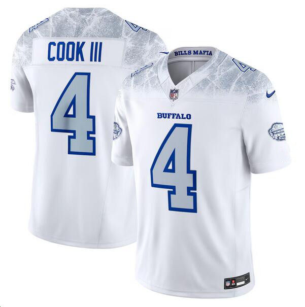 Men's Buffalo Bills #4 James Cook III White 2025 F.U.S.E. “Rivalries” Vapor Untouchable Limited Stitched Football Jersey