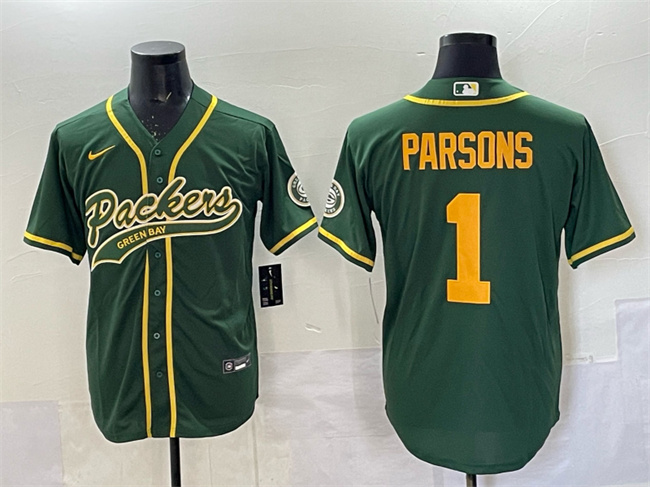 Men's Green Bay Packers #1 Micah Parsons Green Cool Base Stitched Baseball Jersey