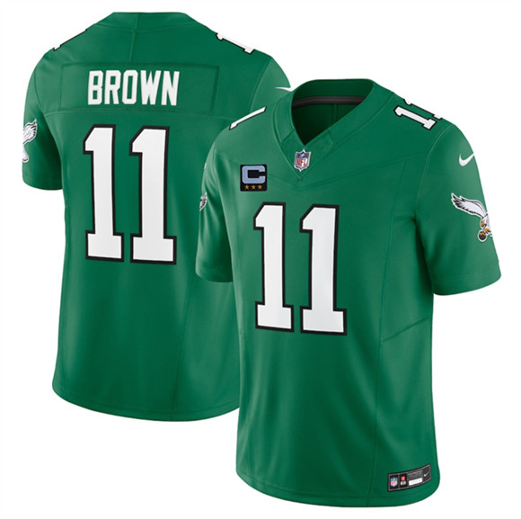 Men's Philadelphia Eagles #11 A.J. Brown Kelly Green 2025 F.U.S.E. With 3-Star C Patch Vapor Untouchable Limited Throwback Football Stitched Jersey