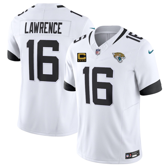 Men's Jacksonville Jaguars #16 Trevor Lawrence White 2025 F.U.S.E. With 4-Star C Patch Vapor Limited Football Stitched Jersey