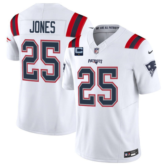 Men's New England Patriots #25 Marcus Jones White 2025 F.U.S.E. With 1-Star C Patch Vapor Limited Stitched Jersey