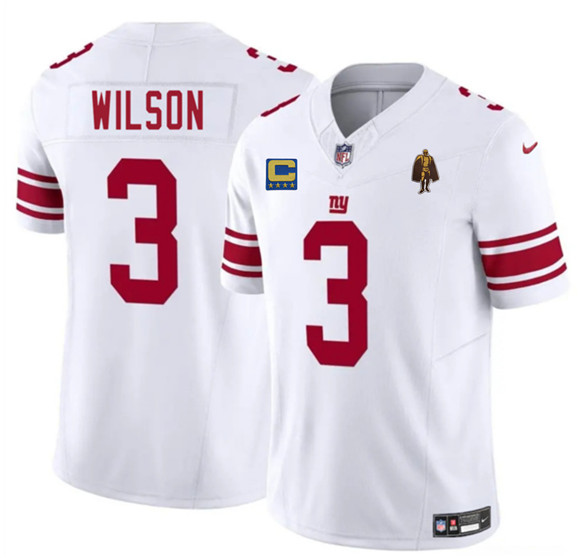 Men's New York Giants #3 Russell Wilson White 2025 F.U.S.E. With 4-star C Patch And Walter Payton Patch Vapor Untouchable Limited Football Stitched Jersey