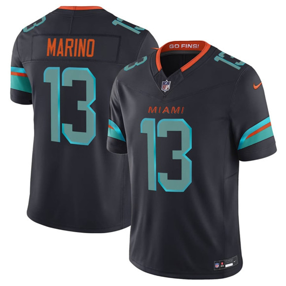 Men's Miami Dolphins #13 Dan Marino Black 2025 F.U.S.E. “Rivalries” Vapor Limited Football Stitched Jersey