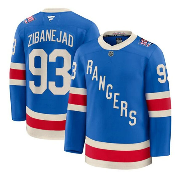 Men's New York Rangers #93 Mika Zibanejad Blue Centennial Stitched Hockey Jersey