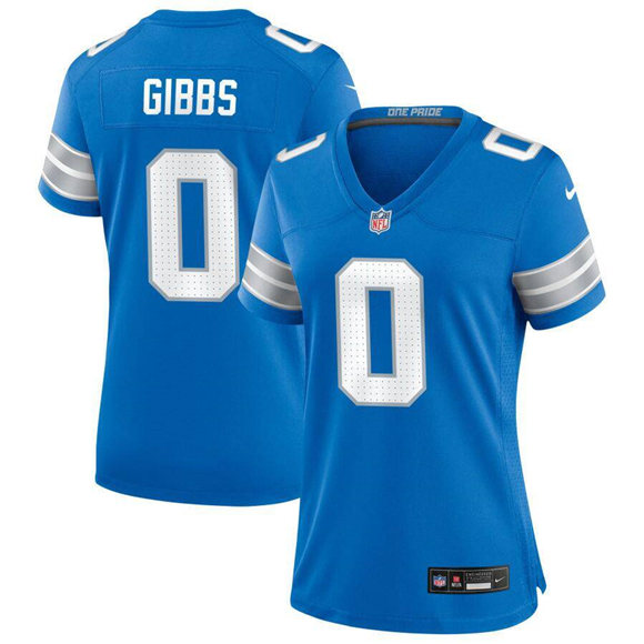 Women's Detroit Lions #0 Jahymr Gibbs Blue Limited Football Stitched Game Jersey(Run Smaller)