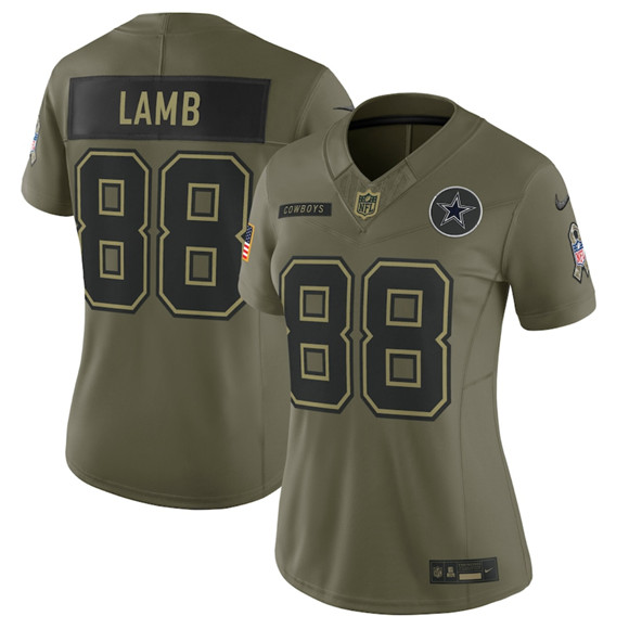 Women's Dallas Cowboys #88 CeeDee Lamb Olive 2025 Salute to Service Limited Stitched Jersey(Run Small)