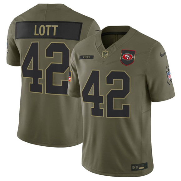 Men's San Francisco 49ers #42 Ronnie Lott Olive 2025 Salute to Service Limited Football Stitched Jersey