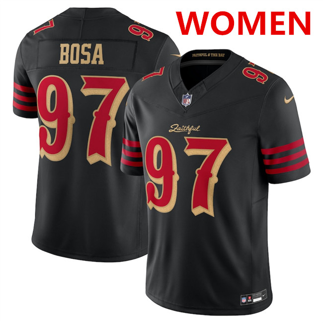 Women's San Francisco 49ers #97 Nick Bosa Black 2025 F.U.S.E. “Rivalries” Vapor Limited Stitched Football Jersey(Run Small)