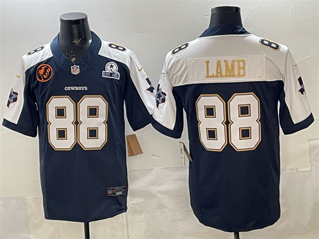 Men's Dallas Cowboys #88 CeeDee Lamb Navy F.U.S.E. With John Madden Patch & Established In 1960 Patch Thanksgiving Vapor Limited Stitched Football Jersey