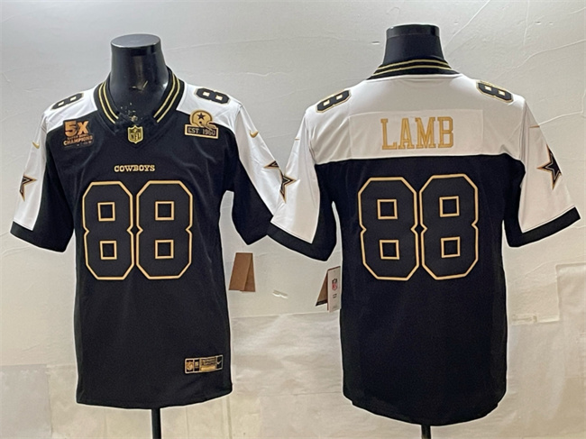 Men's Dallas Cowboys #88 CeeDee Lamb Black Gold F.U.S.E. With 5x Super Bowl Champions & Established In 1960 Patch Vapor Limited Stitched Football Jersey