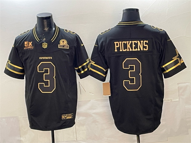 Men's Dallas Cowboys #3 George pickens Black 2025 F.U.S.E. With 5x Super Bowl Champions & Established In 1960 Patch Vapor Limited Stitched Football Jersey