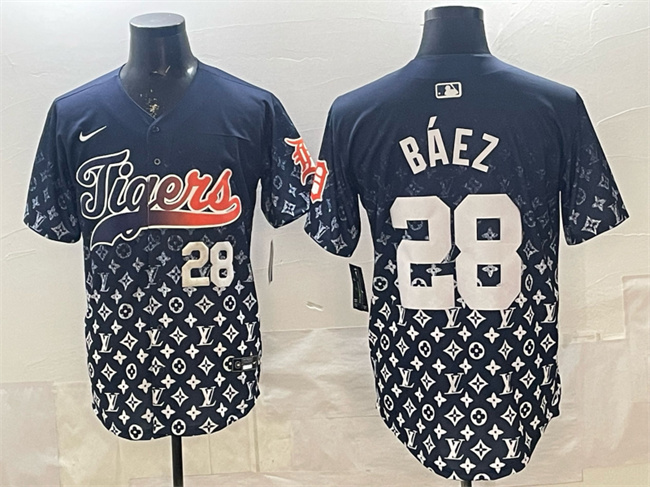 Men's Detroit Tigers #28 Javier Báez Navy With Patch Vapor Premier Limited Stitched Baseball Jersey