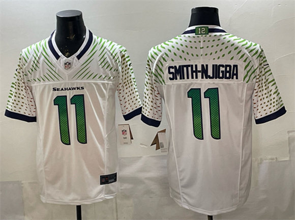 Men's Seattle Seahawks #11 Jaxon Smith-Njigba White 2025 F.U.S.E. “Rivalries” Vapor Untouchable Limited Football Stitched Jersey