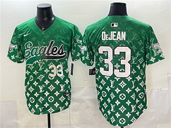 Men's Philadelphia Eagles #33 Cooper DeJean Green With Patch Limited Stitched Baseball Jersey