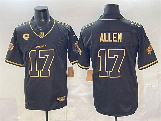 Men's Buffalo Bills #17 Josh Allen Black Gold 2025 F.U.S.E. “Rivalries” With 4-Star C Patch Vapor Limited Football Stitched Jersey