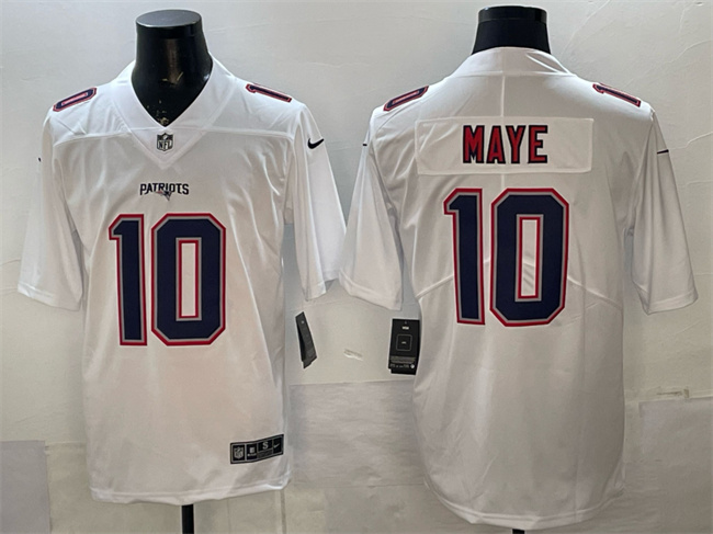 Men's New England Patriots #10 Drake Maye White Fashion Vapor Untouchable Limited Stitched Football Jersey