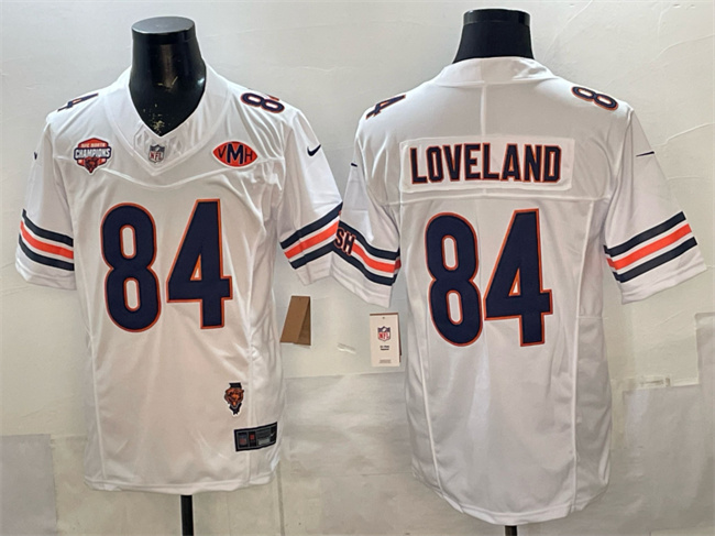 Men's Chicago Bears #84 Colston Loveland White F.U.S.E. 2025 NFC North Champions & VMH Patch Vapor Untouchable Limited Stitched Football Jersey