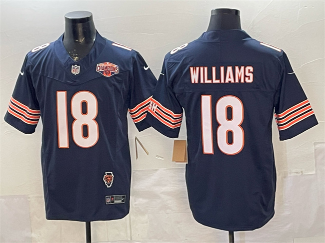 Men's Chicago Bears #18 Caleb Williams Navy F.U.S.E. 2025 NFC North Division Champions & Illinois Patch Stitched Football Jersey