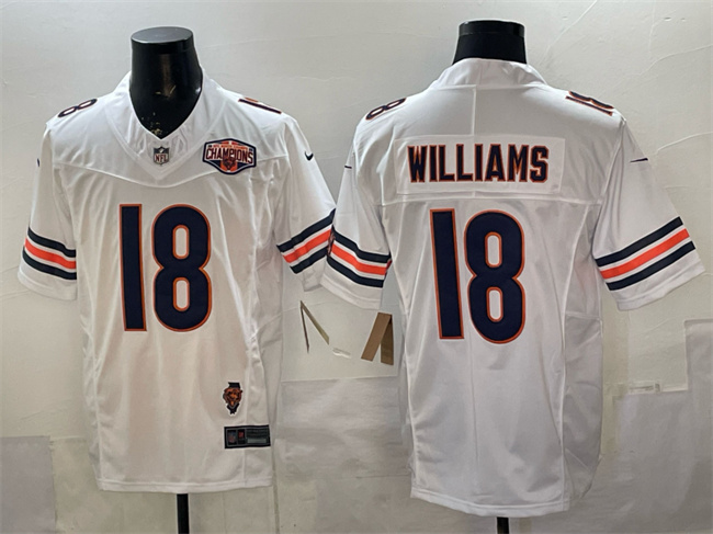 Men's Chicago Bears #18 Caleb Williams White F.U.S.E. 2025 NFC North Division Champions & Illinois Patch Stitched Football Jersey