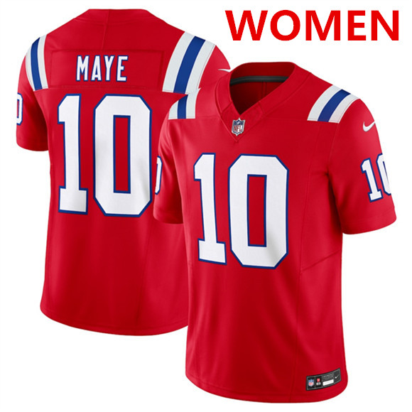 Women's New england patriots #10 drake maye red 2024 f.u.s.e. navy vapor untouchable limited football stitched jersey(run small)