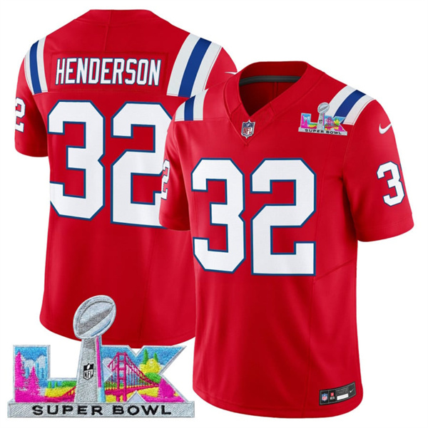 Men's New England Patriots #32 TreVeyon Henderson Red 2025 F.U.S.E. Super Bowl LX Patch Vapor Limited Football Stitched Jersey