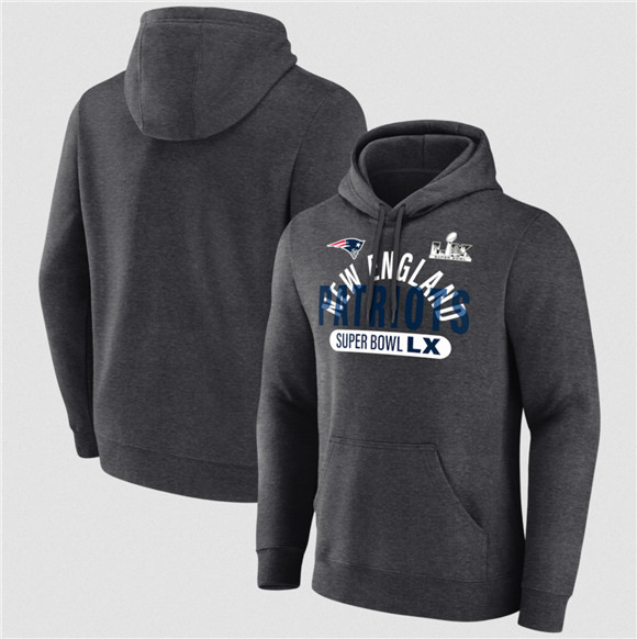 Men's New England Patriots Heather Charcoal 2025 Super Bowl LX Game Plan Hoodie
