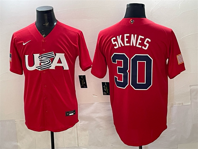 Men's USA Baseball #30 Paul Skenes Red World Baseball Classic Stitched Jersey