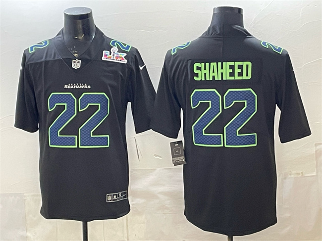 Men's Seattle Seahawks #22 Rashid Shaheed Black 2025 Super Bowl LX Patch Carbon Fashion Vapor Untouchable Limited Stitched Football Jersey