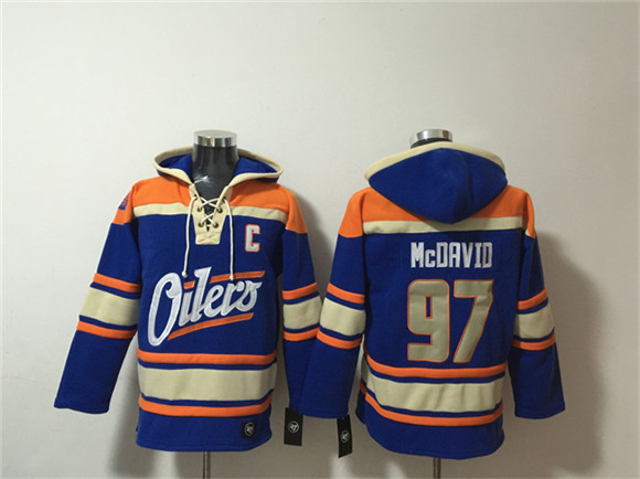 Men's Edmonton Oilers #97 Connor McDavid Blue Lace-Up Pullover Hoodie