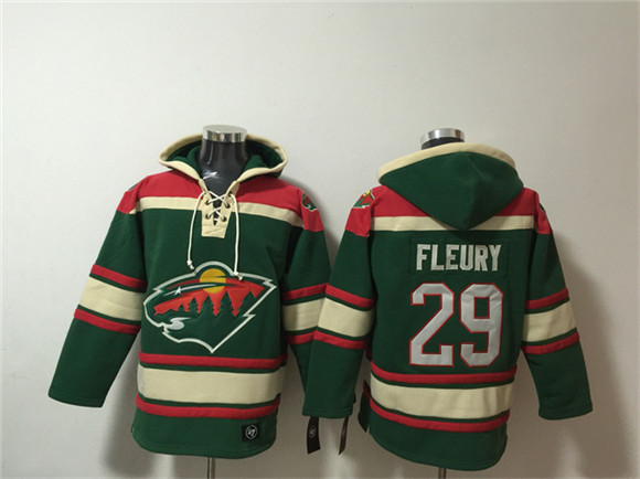 Men's Minnesota Wild #29 Marc-Andre Fleury Green Lace-Up Pullover Hoodie