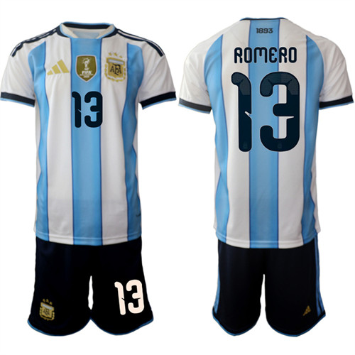 Men's Argentina #13 ROMERO National Team FIFA x World Cup 2026 Home White On Field Jersey