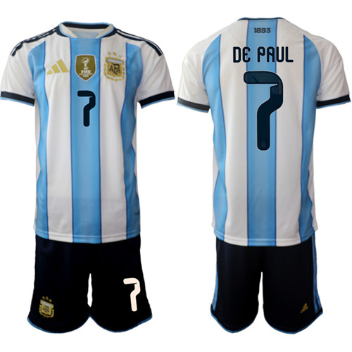 Men's Argentina #7 DE PAUL National Team FIFA x World Cup 2026 Home White On Field Jersey