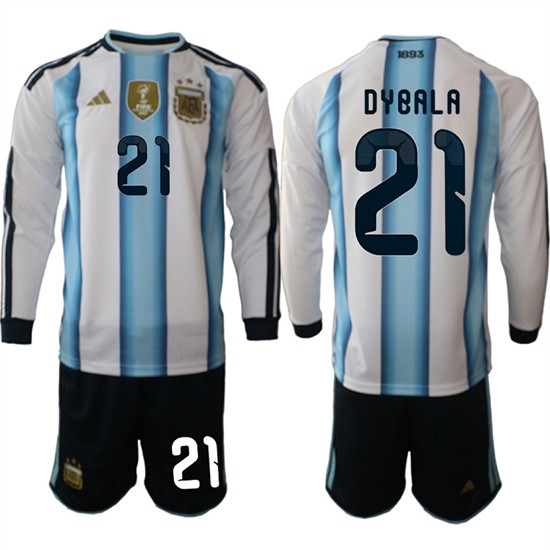 Men's Argentina #21 DYBALA Long Sleeve National Team FIFA x World Cup 2026 Home White On Field Jersey