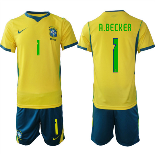 Men's Brazil #1 A.BECKER National Team FIFA x World Cup 2026 Home On Field Jersey